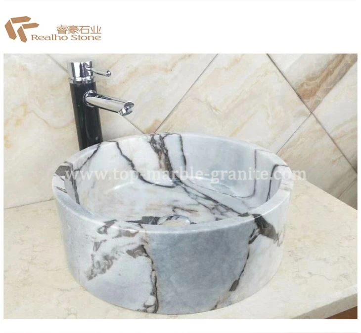 White And Grey Marble Stone Basin Wash Basin
