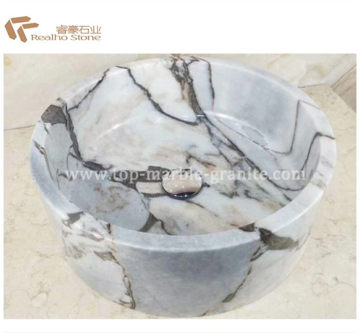 White And Grey Marble Stone Basin Wash Basin